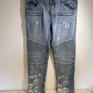 Embellish Jeans Men’s size 36 Distressed Bleached denim Zip Pockets Streetwear